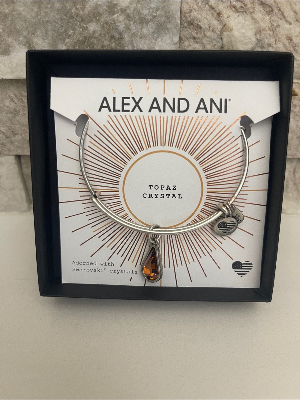 NIB $28 Alex and Ani Topaz Swarovski Crystal Silver Bracelet